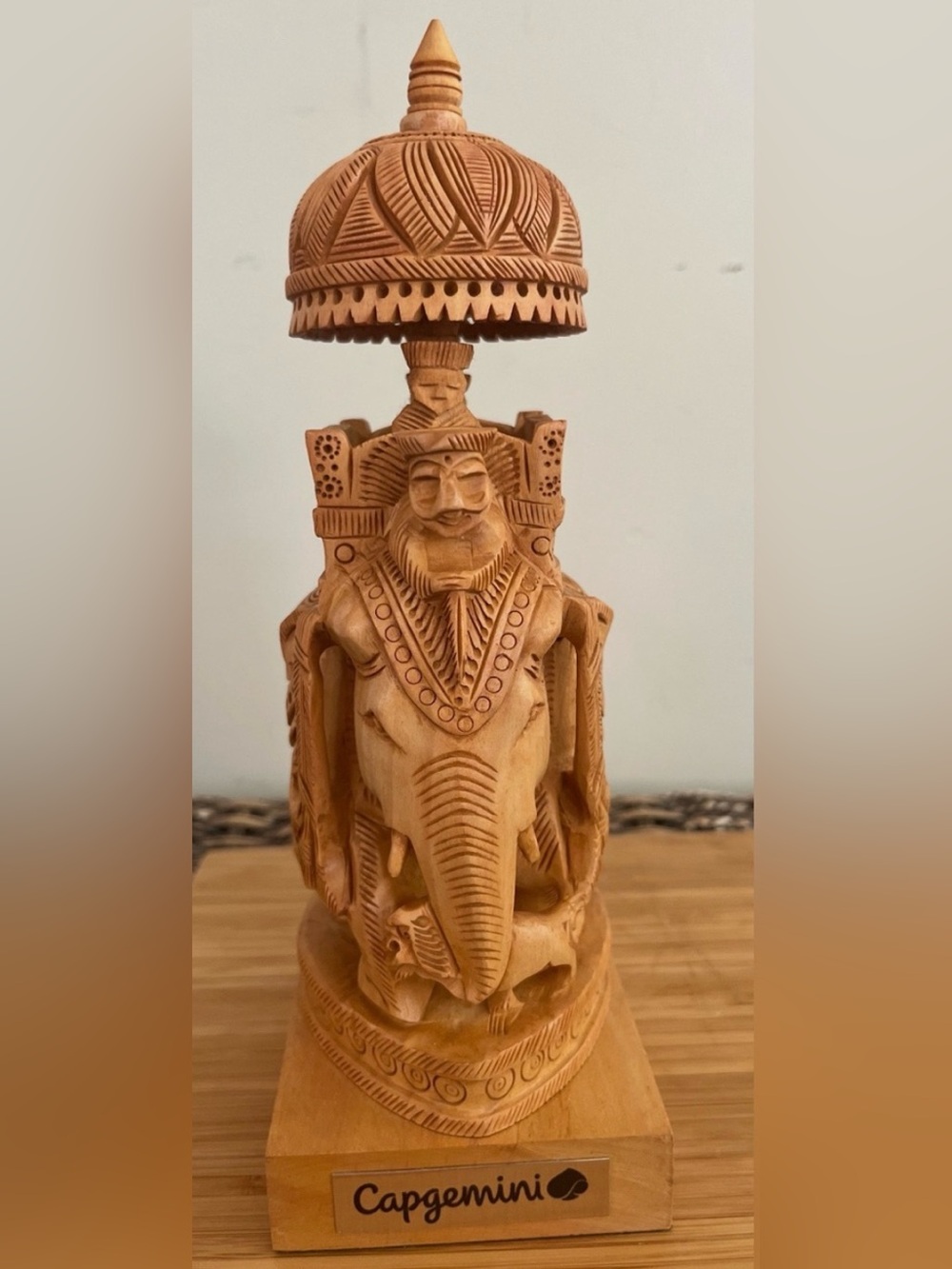 New Indian Ambabari Capgemini wood hand carved decorative art piece sculpture